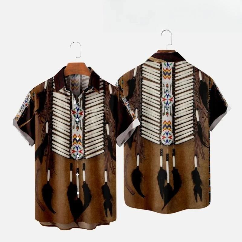 Indian Summer Vintage Clothing - Indiase etnische stijl 3D-print strandoverhemden heren